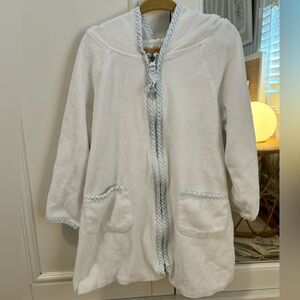 Minnow White Hooded Unisex Coverup with blue gingham trim